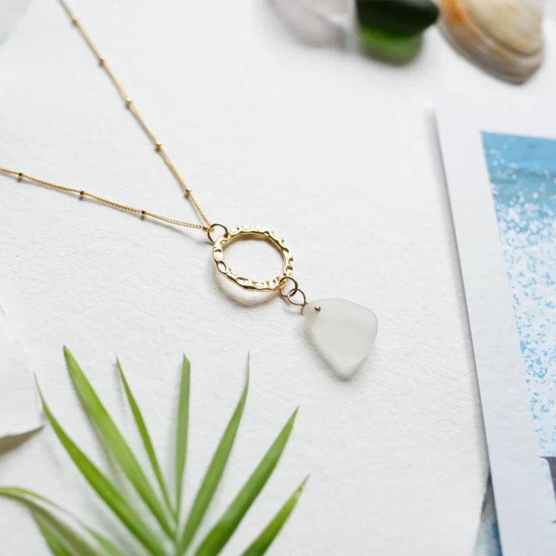 14K Gold filled Necklace with white sea glass