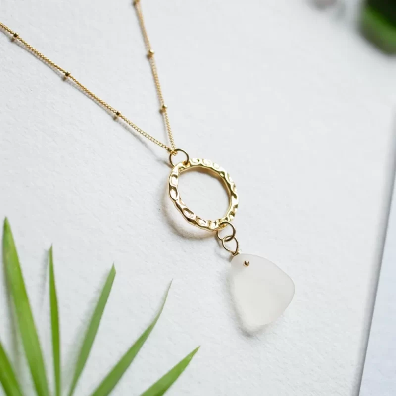 14K Gold filled Necklace with white sea glass