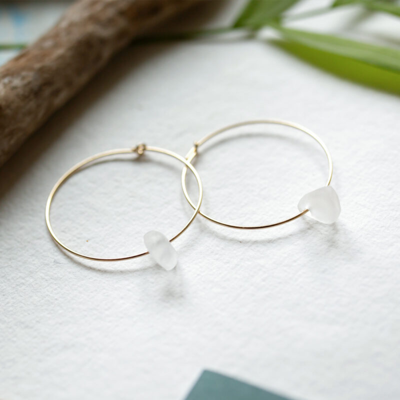 14K Gold filled Earring Hoop with white sea glass