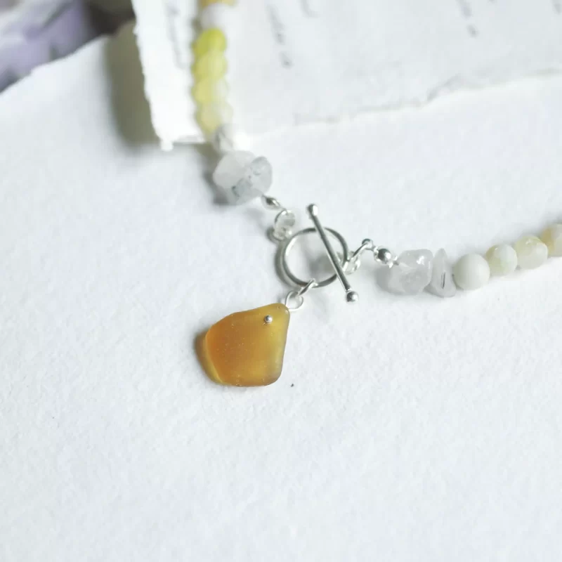 Breena Jewellery-Sea Glass Necklace-with crystal-Cracked Agate