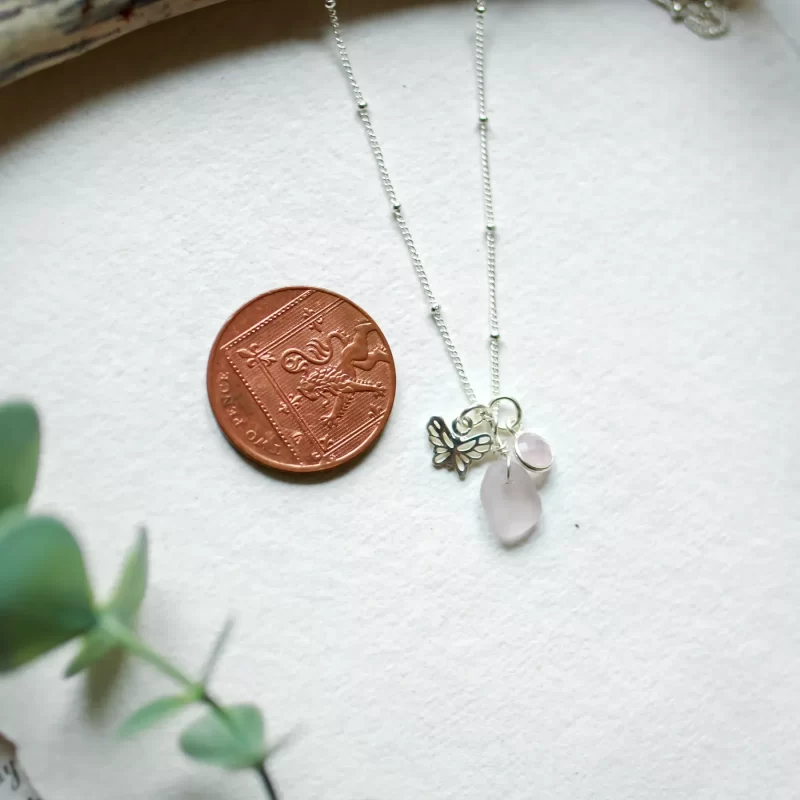 butterfly-sterling silver sea glass pendant